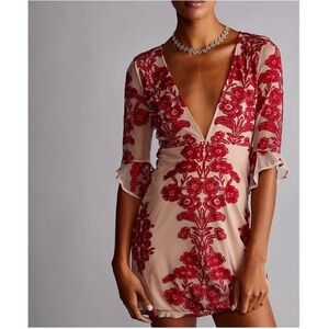 For Love & Lemons Temecula Angel of Love Layered Lace Mini Dress in Wine Size XS